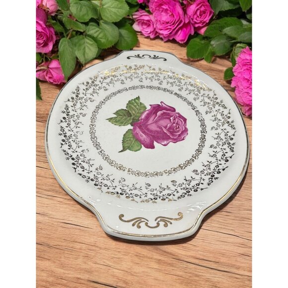 The Harkerware Pottery Round Platter with Handles rose - Picture 5 of 11